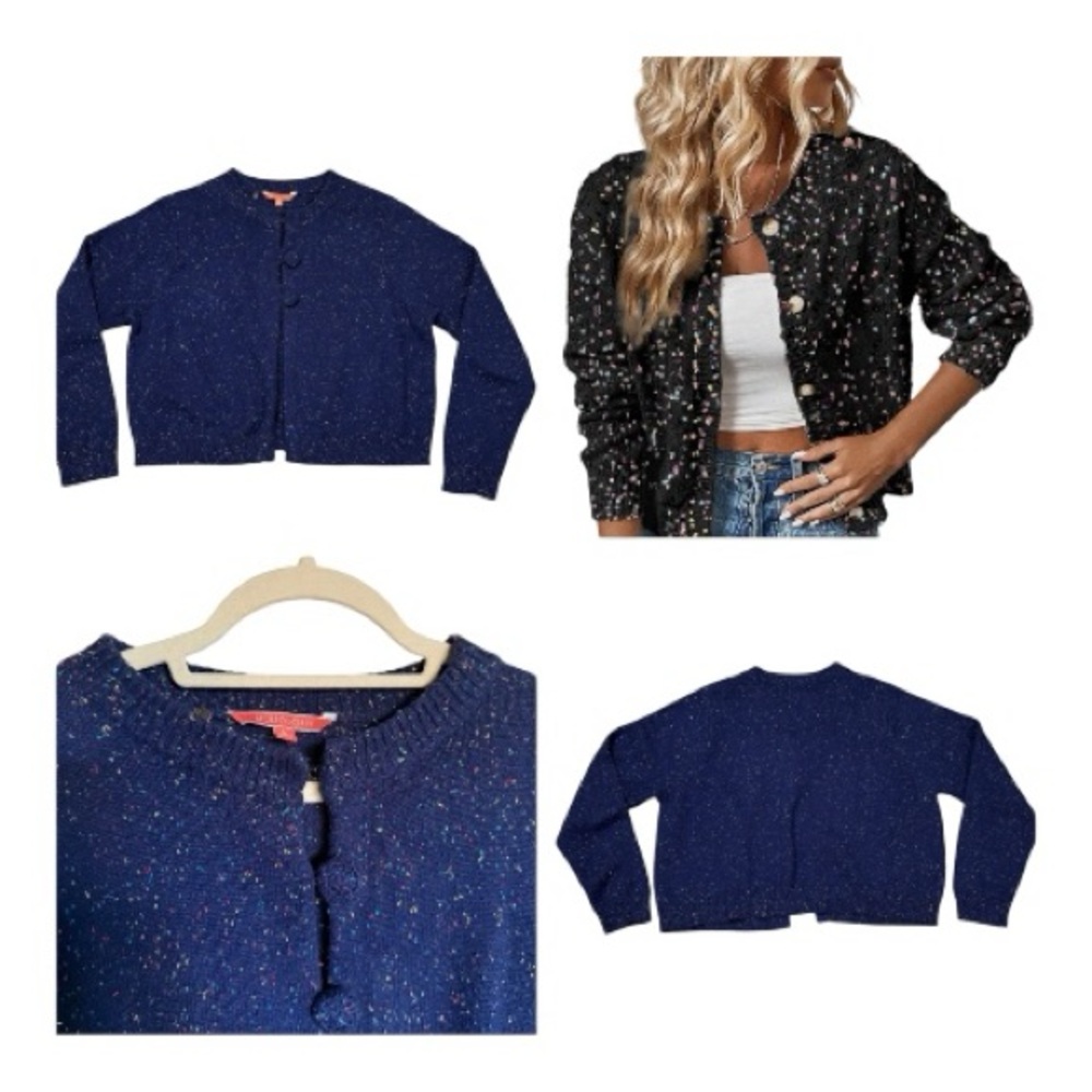 ModCloth Navy Blue Confetti Cropped Cardigan Sweater
Size Small